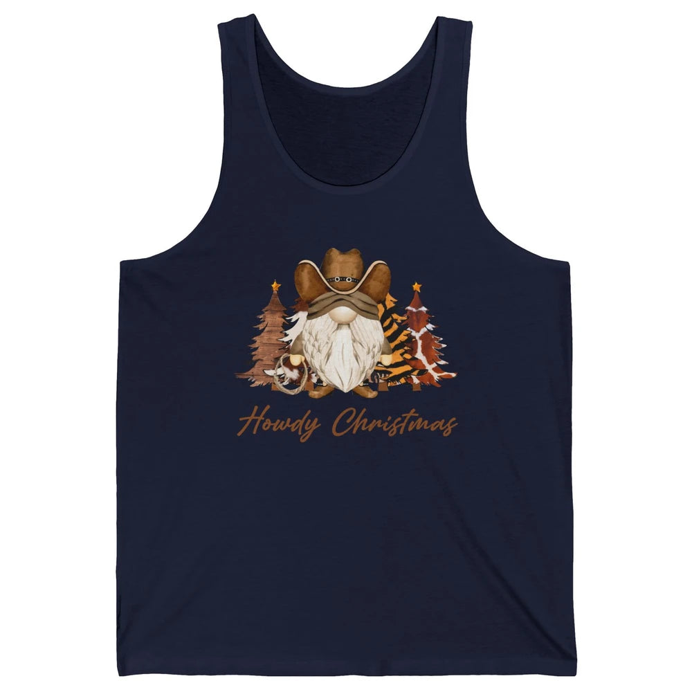 Retro Leopard Cowboy Gnome Howdy Christmas Western Holiday Unisex Jersey Tank