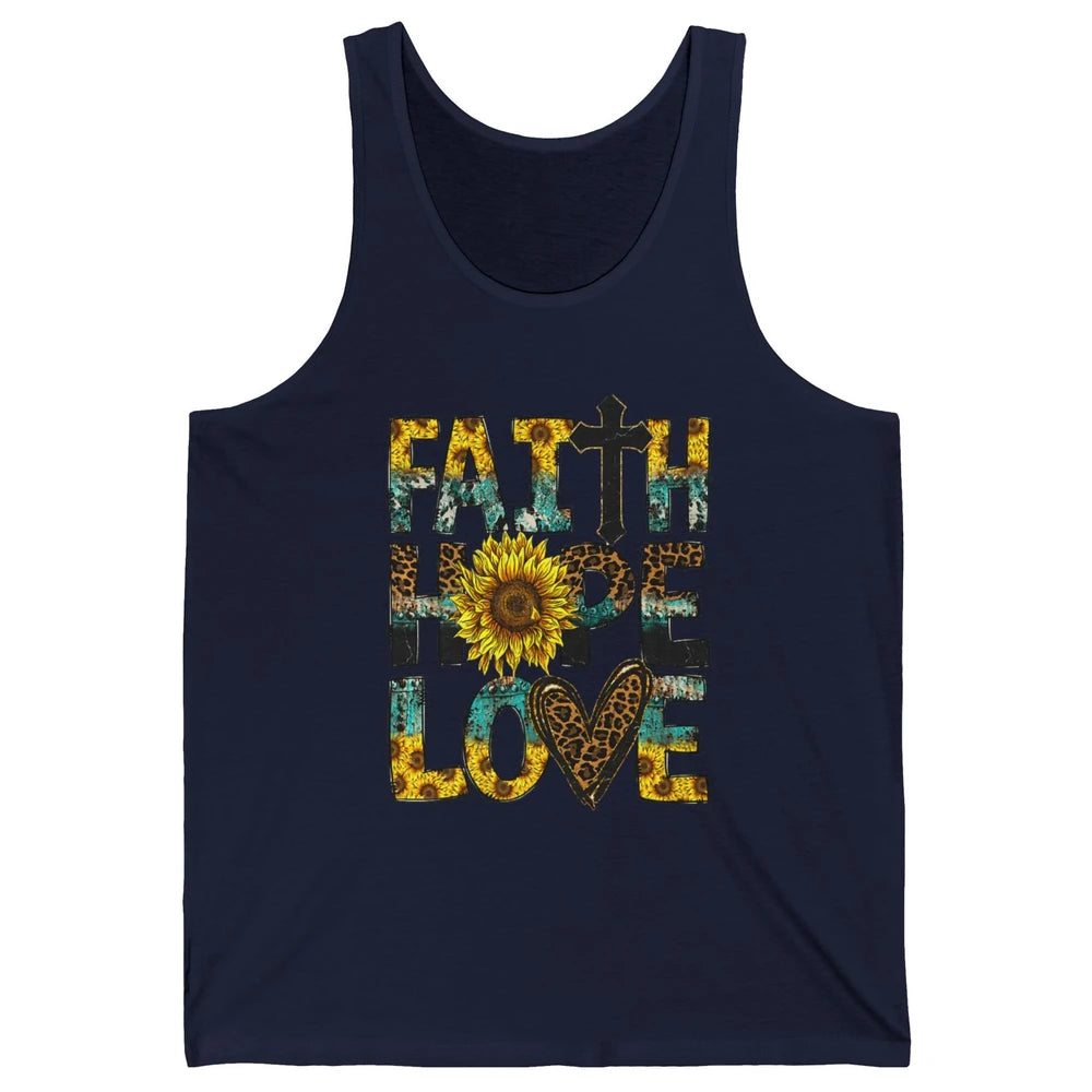 Faith Hope Love Sunflower Jesus Christian Leopard Religious Unisex Jersey Tank