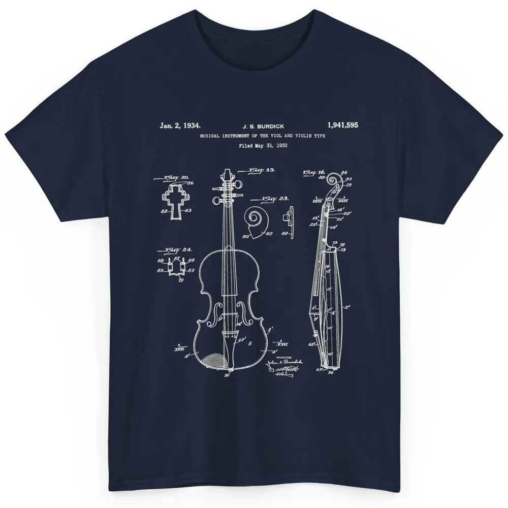 Vintage Patent Drawing Print Violin Player Retro Violinist Classic Unisex T-Shirt