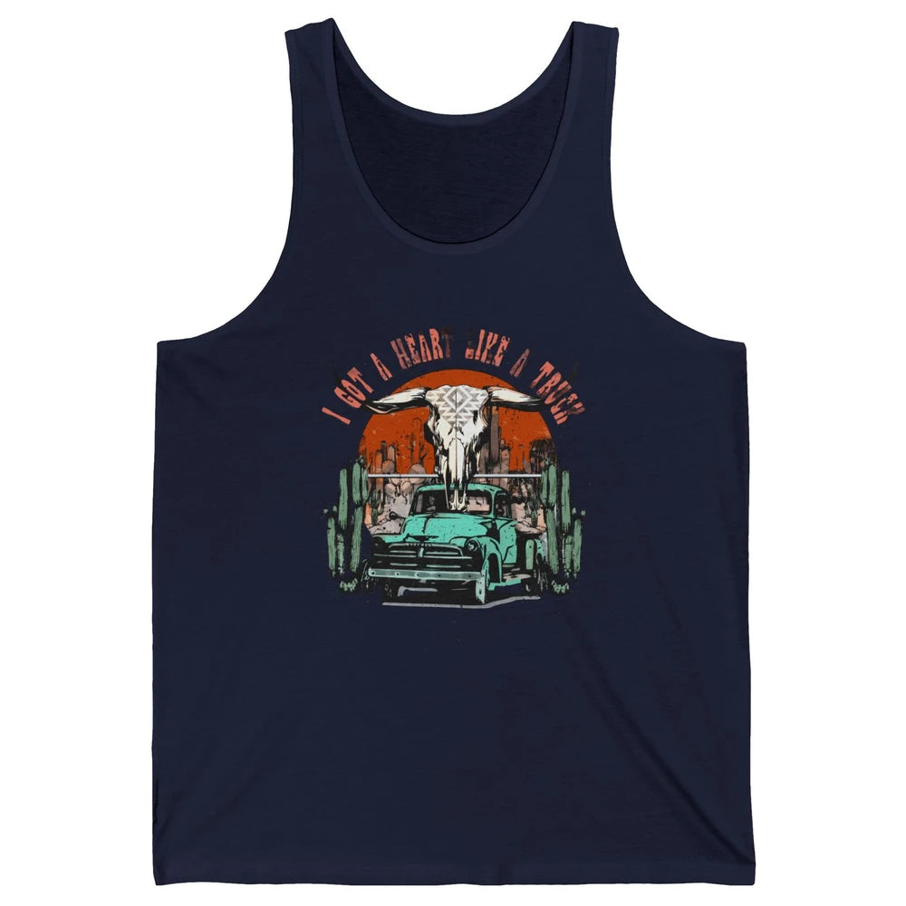 Desert Bull Skull Got A Heart Like A Truck Western Valentine Unisex Jersey Tank
