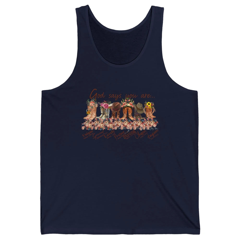 Retro Western Cowgirl Boots God Say You Are Cowboy Christian Unisex Jersey Tank