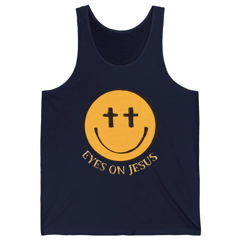 Retro Smiling Face Eyes On Jesus Christian Faith Religious Unisex Jersey Tank