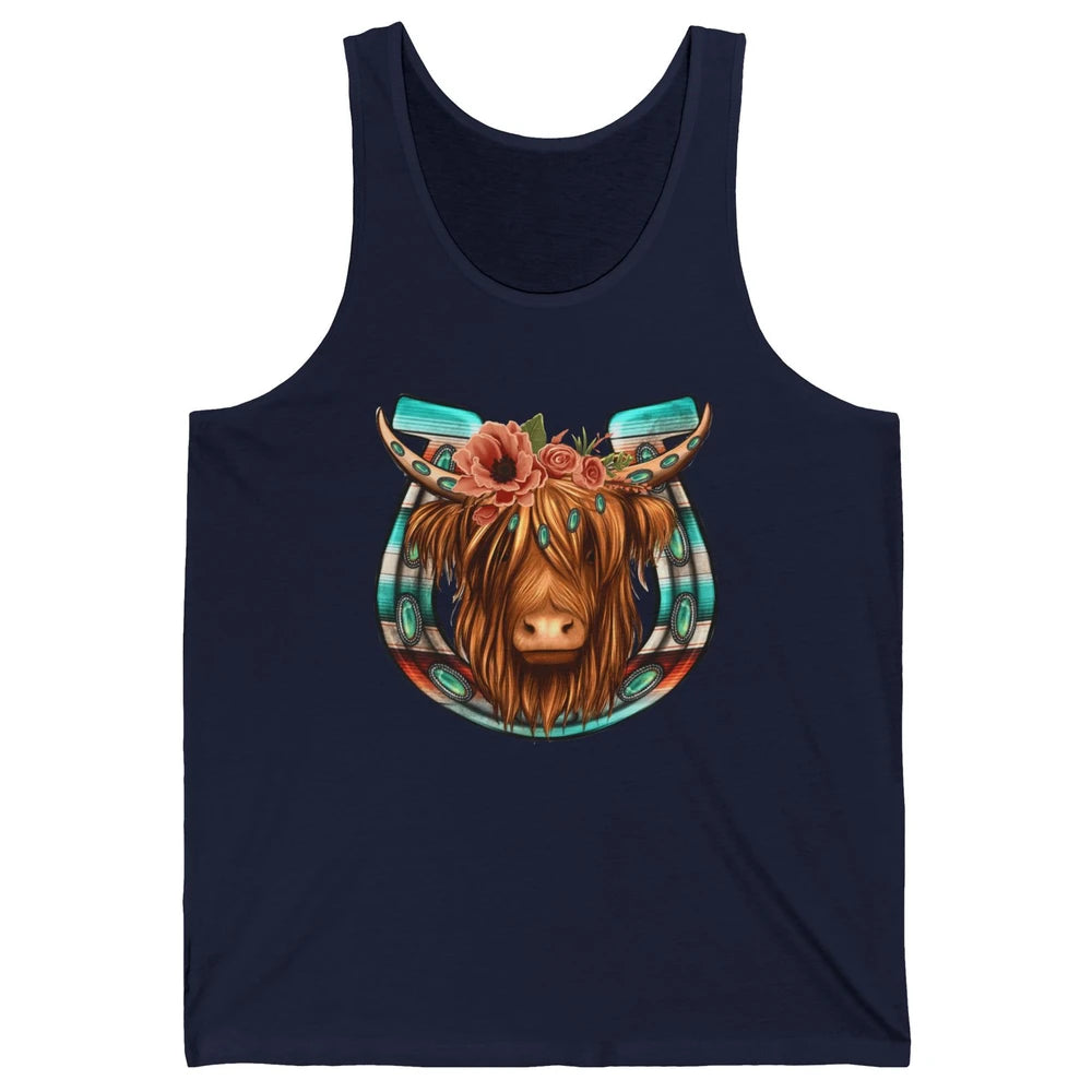 Floral Highland Cow Heifer Horseshoe Western Country Cowboy Unisex Jersey Tank