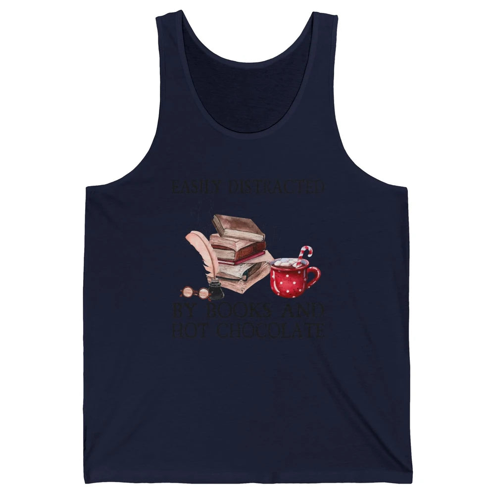 Retro Easily Distracted By Books And Hot Chocolate Christmas Unisex Jersey Tank