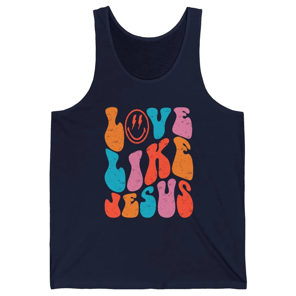 Retro Love Like Jesus Smiling Face Christian Religious Faith Unisex Jersey Tank