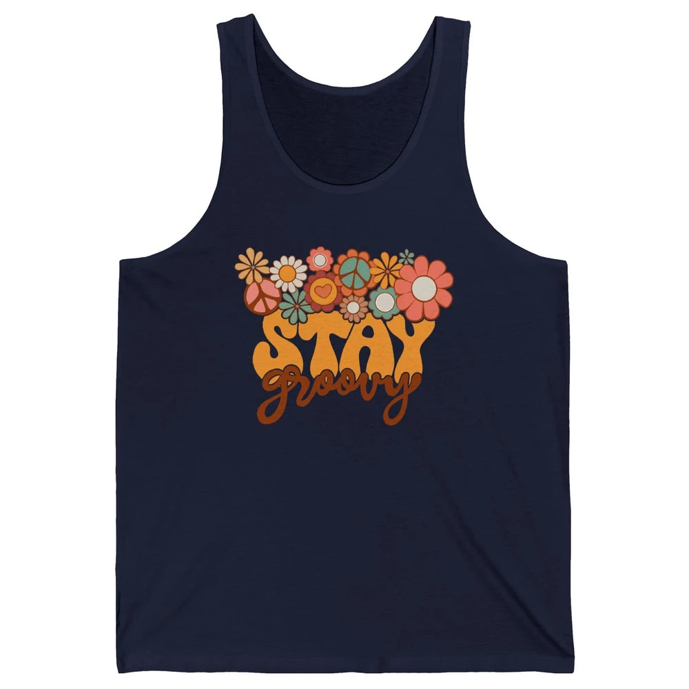 Retro Sunflower Hippie Stay Groovy Positive Mind Happy Life Unisex Jersey Tank