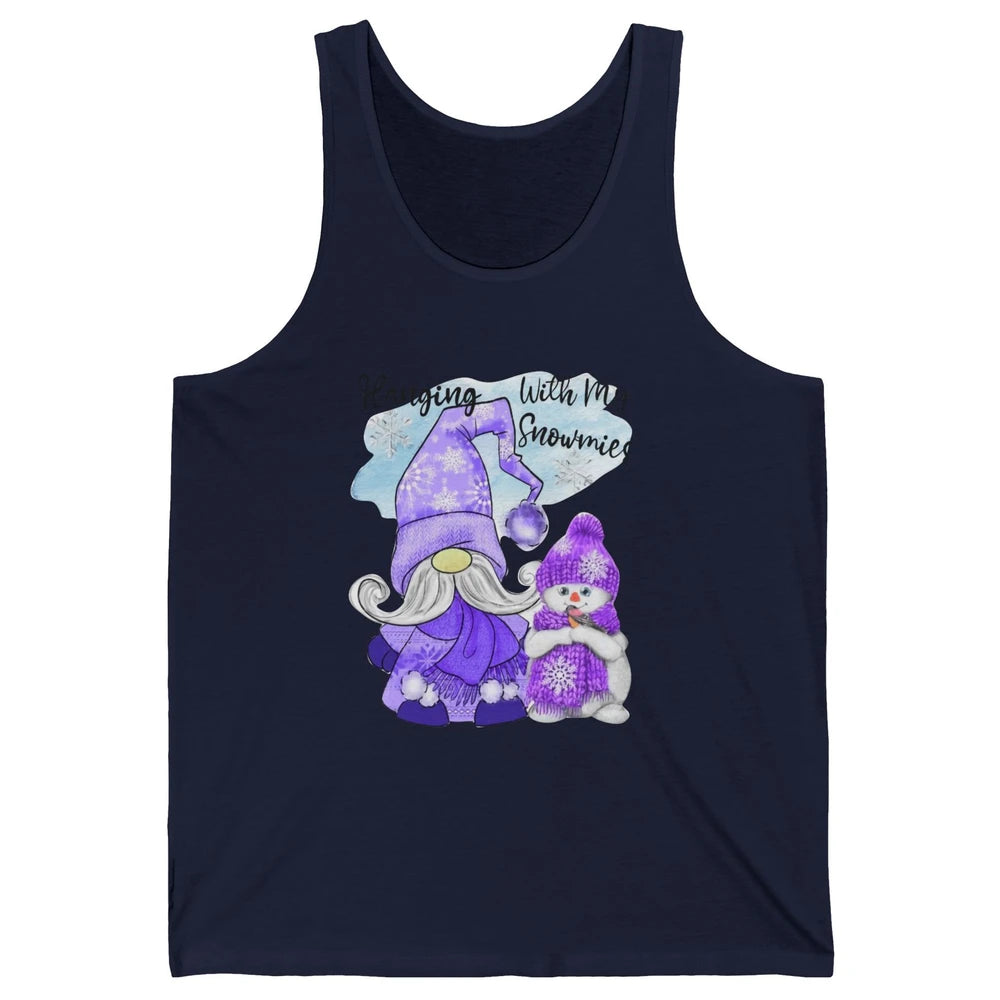 Retro Christmas Snowman And Gnome Hanging With My Snowmies Unisex Jersey Tank