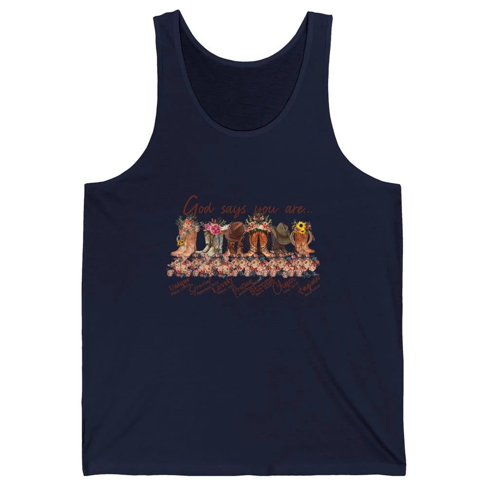 Retro Cowboy Boots God Say You Are Cowgirl Floral Western Unisex Jersey Tank