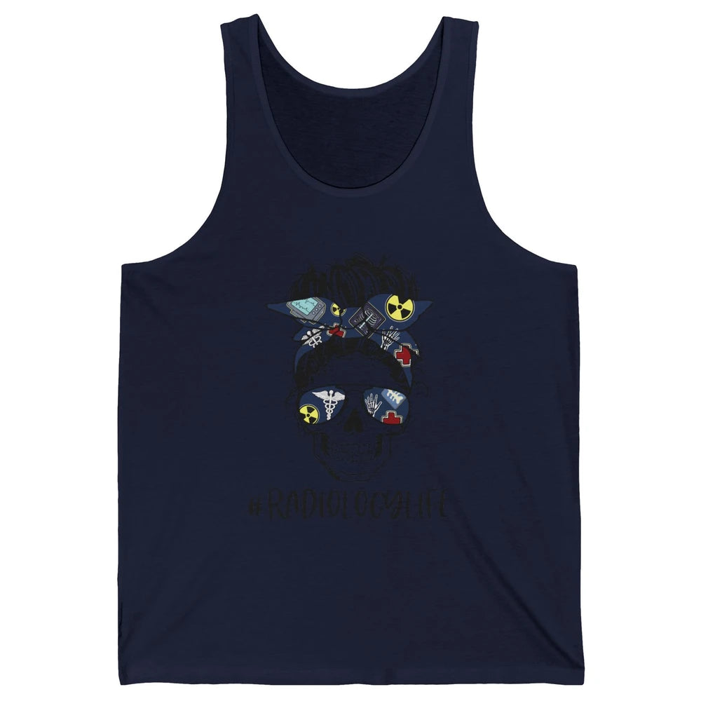 Messy Bun Skull Glasses X-ray Tech Radiology Life Halloween Unisex Jersey Tank