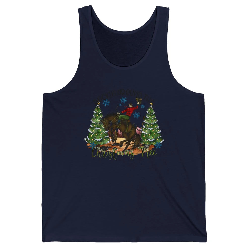Funny Cowboy Horsing Rocking Around Christmas Tree Western Unisex Jersey Tank