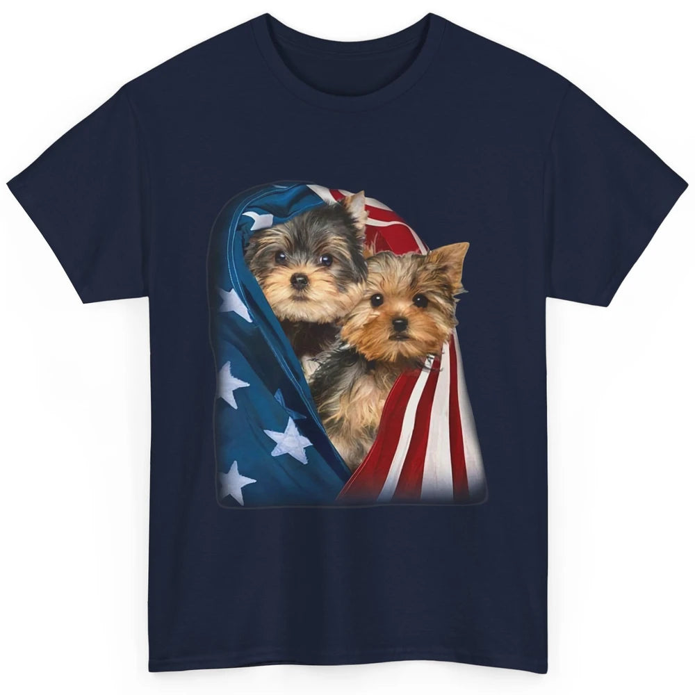 Yorkshire Terrier US Flag July 4th Patriotic Yorkie Puppies Classic Unisex T-Shirt