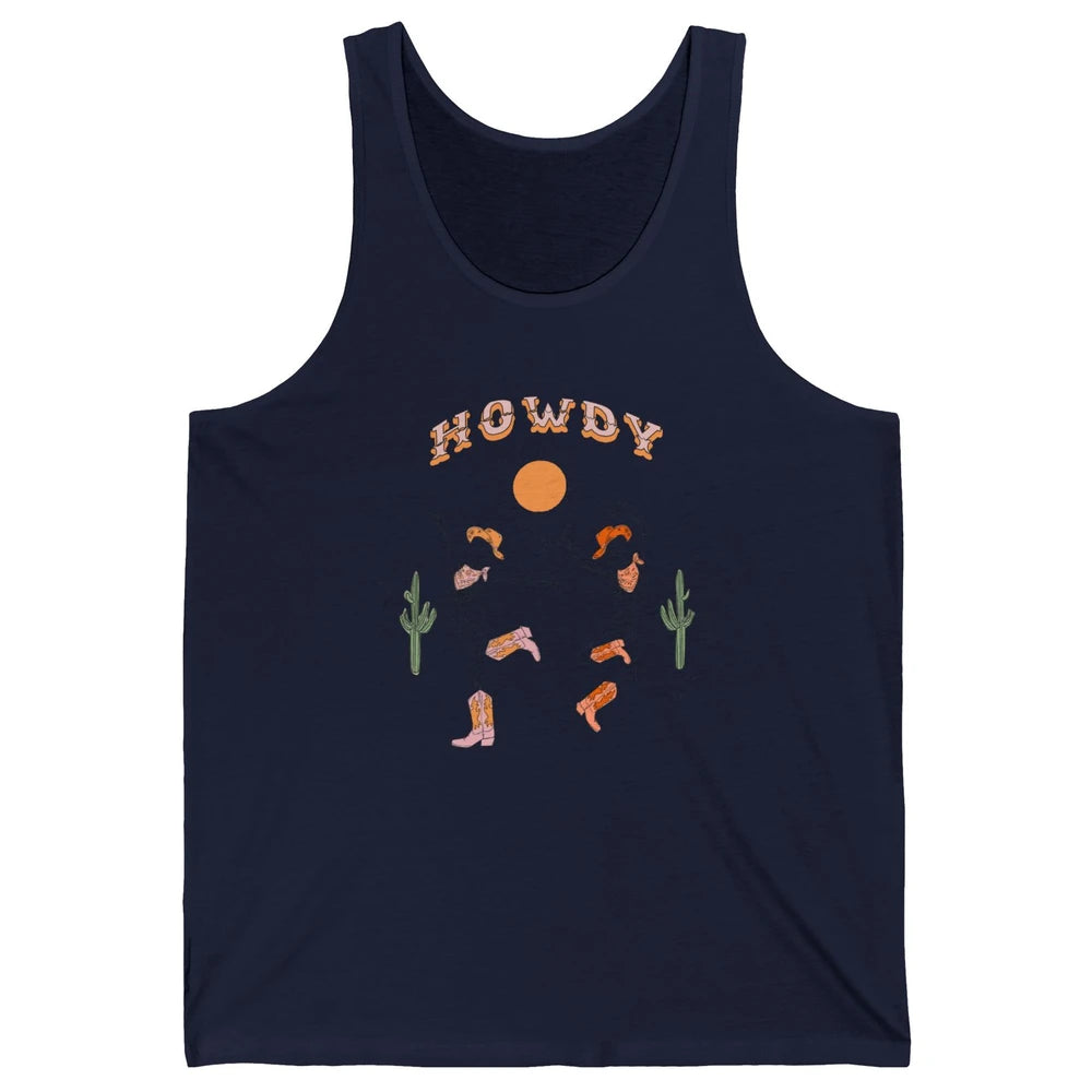 Retro Desert Skeleton Dancing Cowboy Boots Hat Howdy Western Unisex Jersey Tank