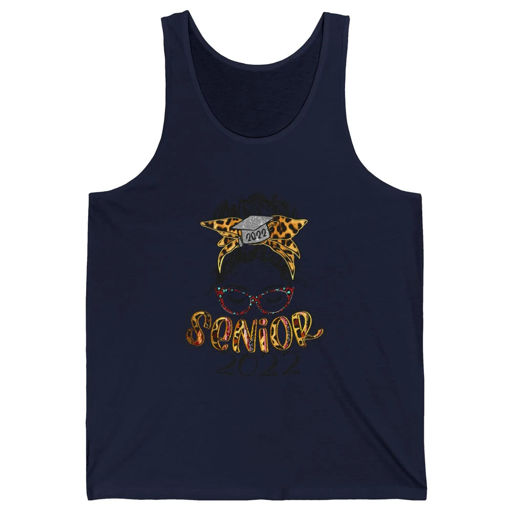 Senior 2022 Leopard Messy Bun Lady 2022 Graduation Gift Unisex Jersey Tank