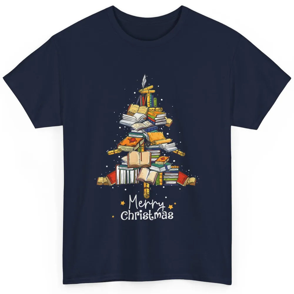 Merry Christmas Tree Reading Books Librarian Xmas Lighting Classic Unisex T-Shirt