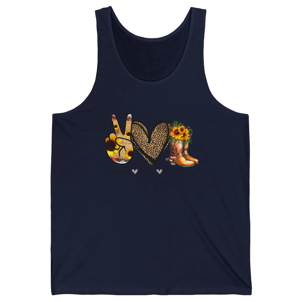 Retro Sunflower Peace Love Country Cowgirl Midwest Girl Boot Unisex Jersey Tank