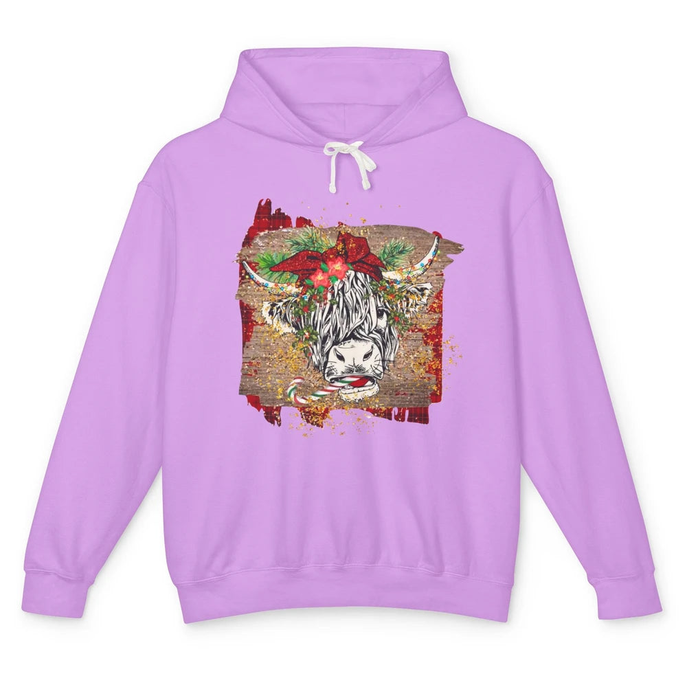 Christmas Highland Cow Bandana Western Christmas Cow Plaid Unisex Lightweight Hoodie