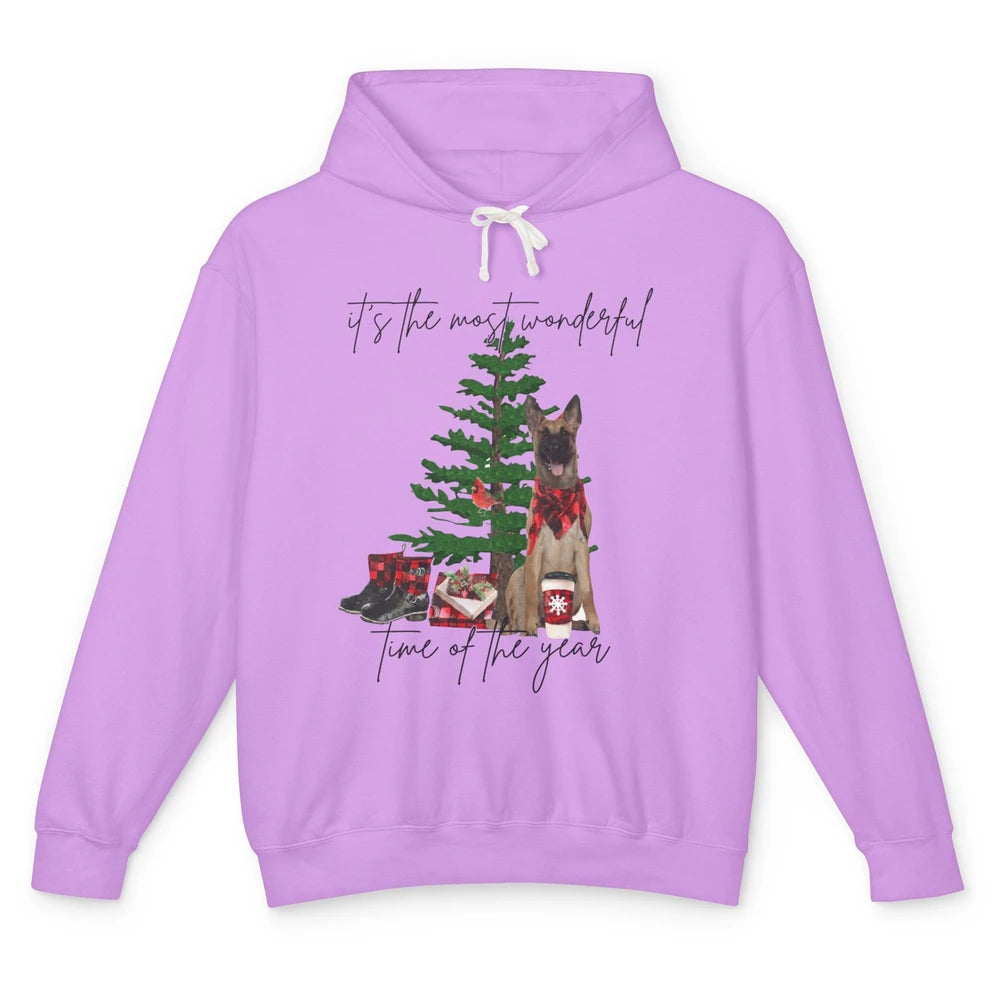 Belgian Malinois Christmas Tree Most Wonderful Time Of Year Unisex Lightweight Hoodie
