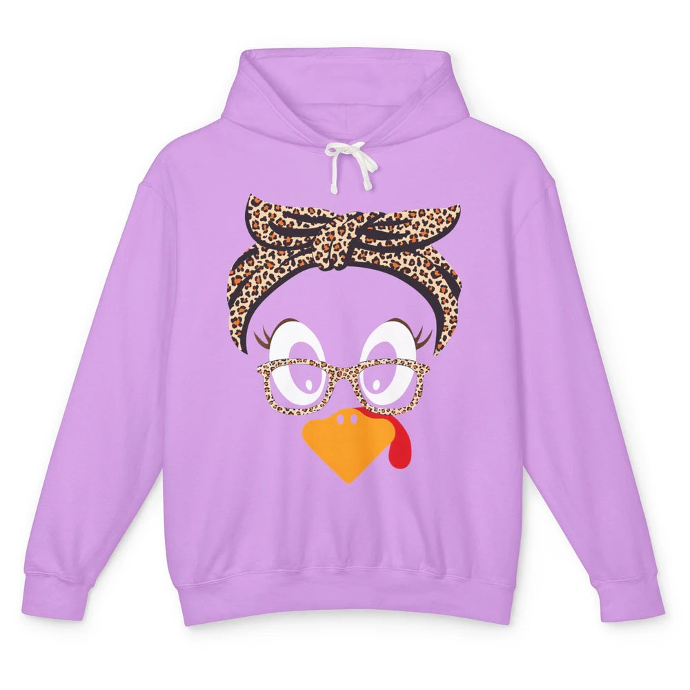 Cute Turkey Mom Leopard Glasses Thanksgiving Fall Turkey Day Unisex Lightweight Hoodie