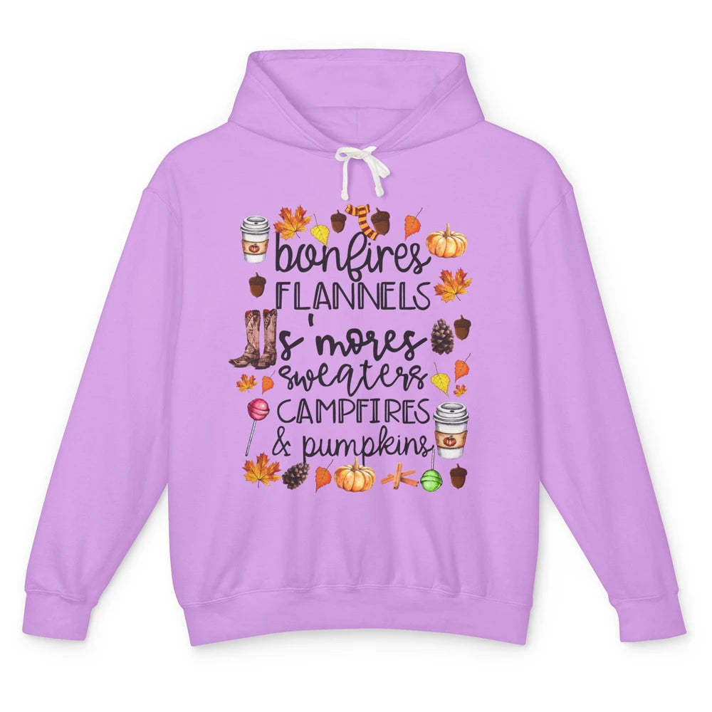 Fall Stuff Pumpkins Falling Leaves Campfire Halloween Autumn Unisex Lightweight Hoodie