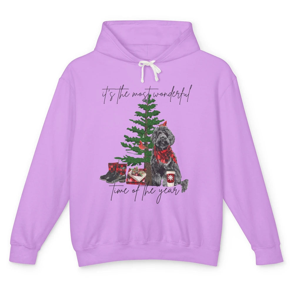 Black Golden Labradoodle Christmas Tree Most Wonderful Time Unisex Lightweight Hoodie