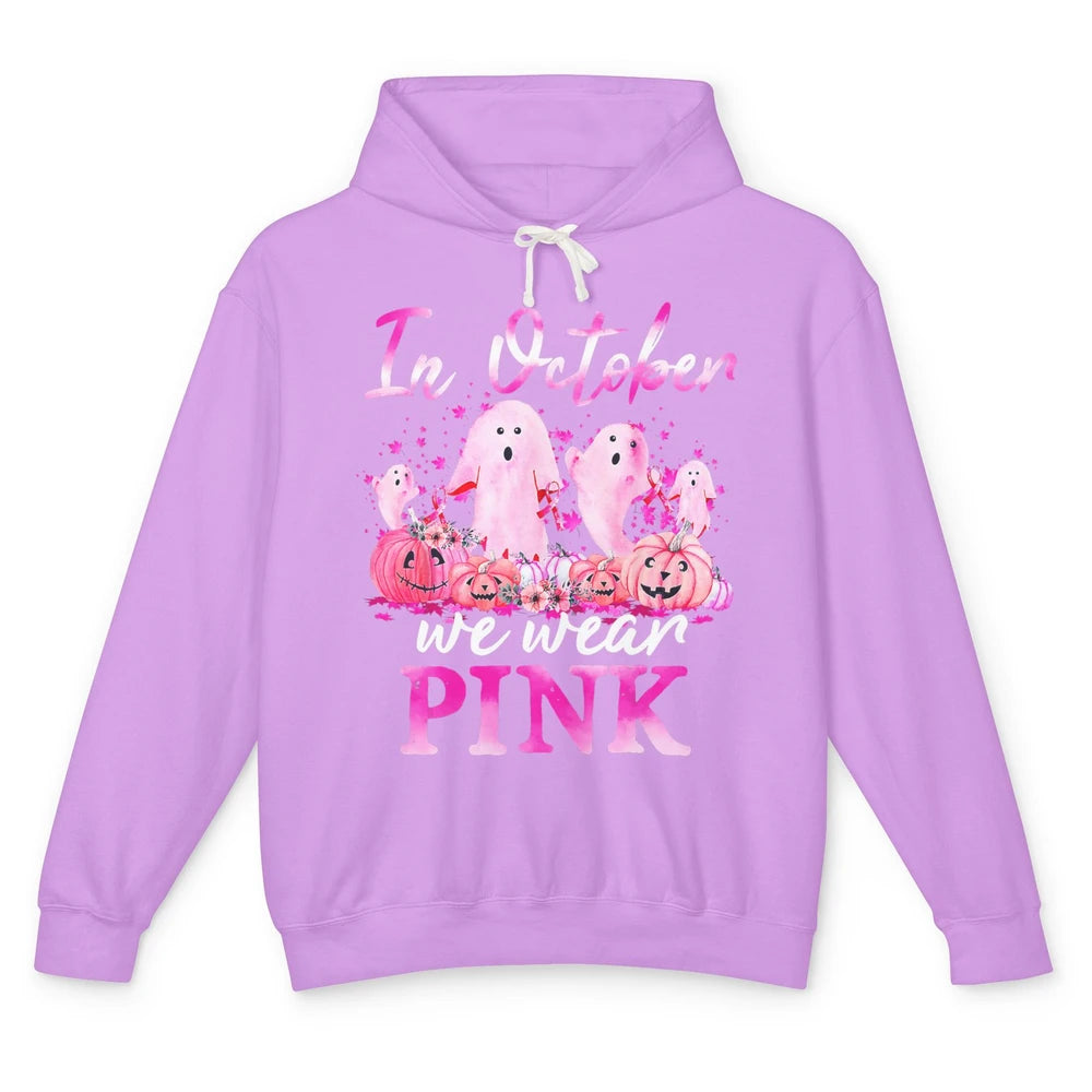 October Wear Ghost Boo Pink Ribbon Breast Cancer Awareness Unisex Lightweight Hoodie