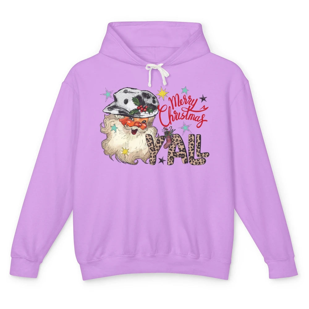 Santa Claus Merry Christmas Y'all Western Country Cowboy Unisex Lightweight Hoodie