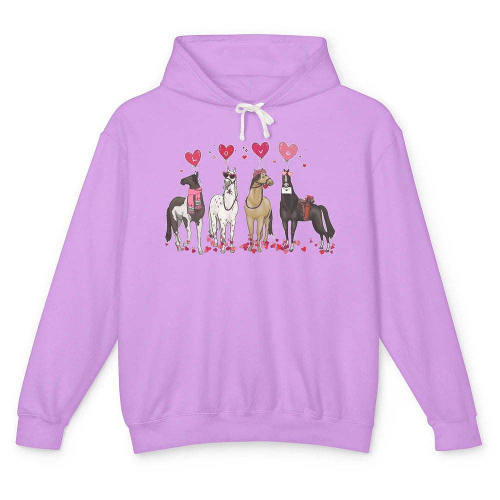 Cute Horse Valentine's Day Horses Cowgirl Rodeo Howdy Western Country Heart Love Balloon Unisex Lightweight Hoodie