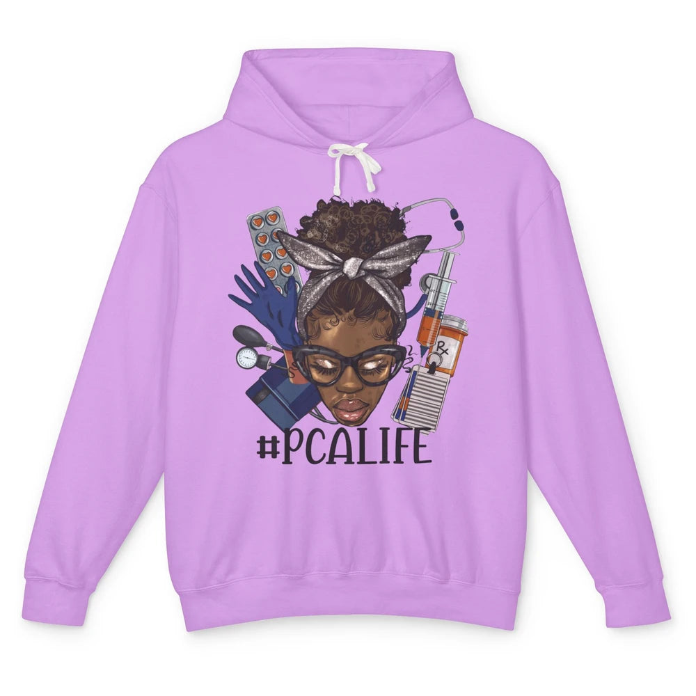 Afro Messy Bun Glasses PCA Life Patient Care Assistant Nurse Unisex Lightweight Hoodie