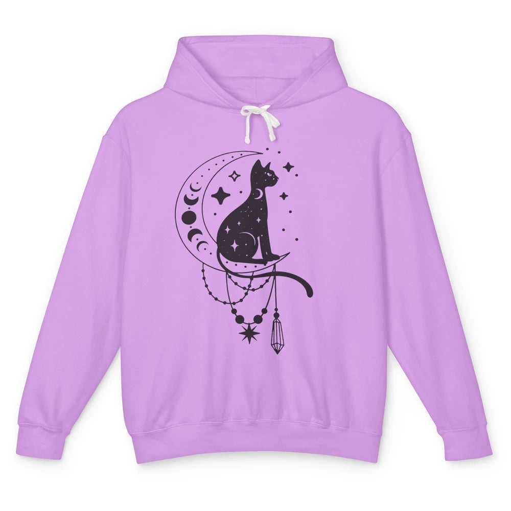 Retro Halloween Gothic Cat Witch The Moon Tarot Witchcraft Unisex Lightweight Hoodie