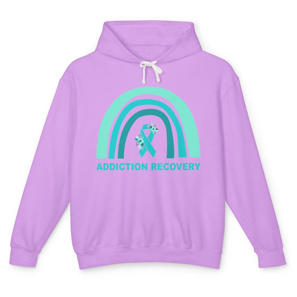 Addiction Recovery Awareness Floral Teal Ribbon Rainbow Unisex Lightweight Hoodie