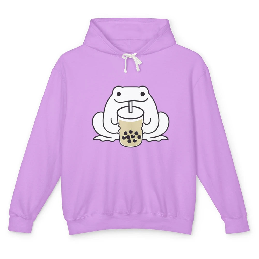 Funny Frog Drinking Boba Bubble Milk Tea Holiday Frog Kawaii Unisex Lightweight Hoodie