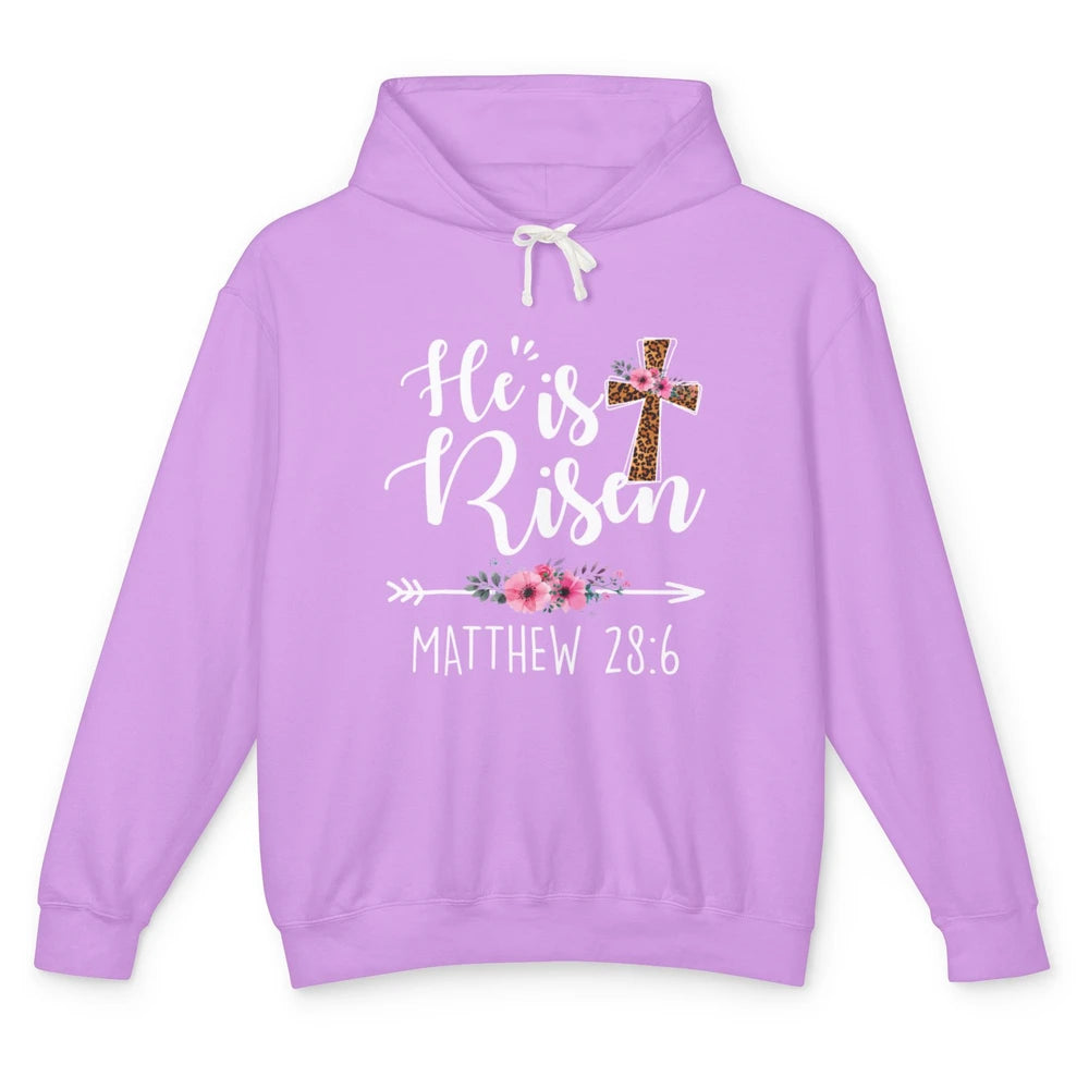 He is Risen Floral Leopard Vintage Cross Happy Easter Day Unisex Lightweight Hoodie