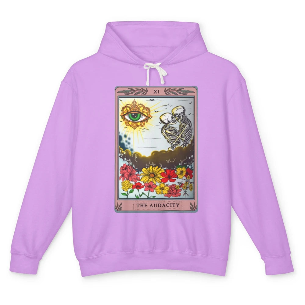 Retro Skeleton Riding Cloud The Audacity Tarot Card Rainbow Unisex Lightweight Hoodie