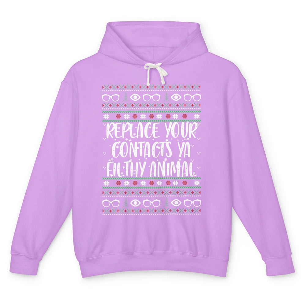 Optometry Christmas Tree Eyeglasses Replace Ya Contacts Ugly Unisex Lightweight Hoodie