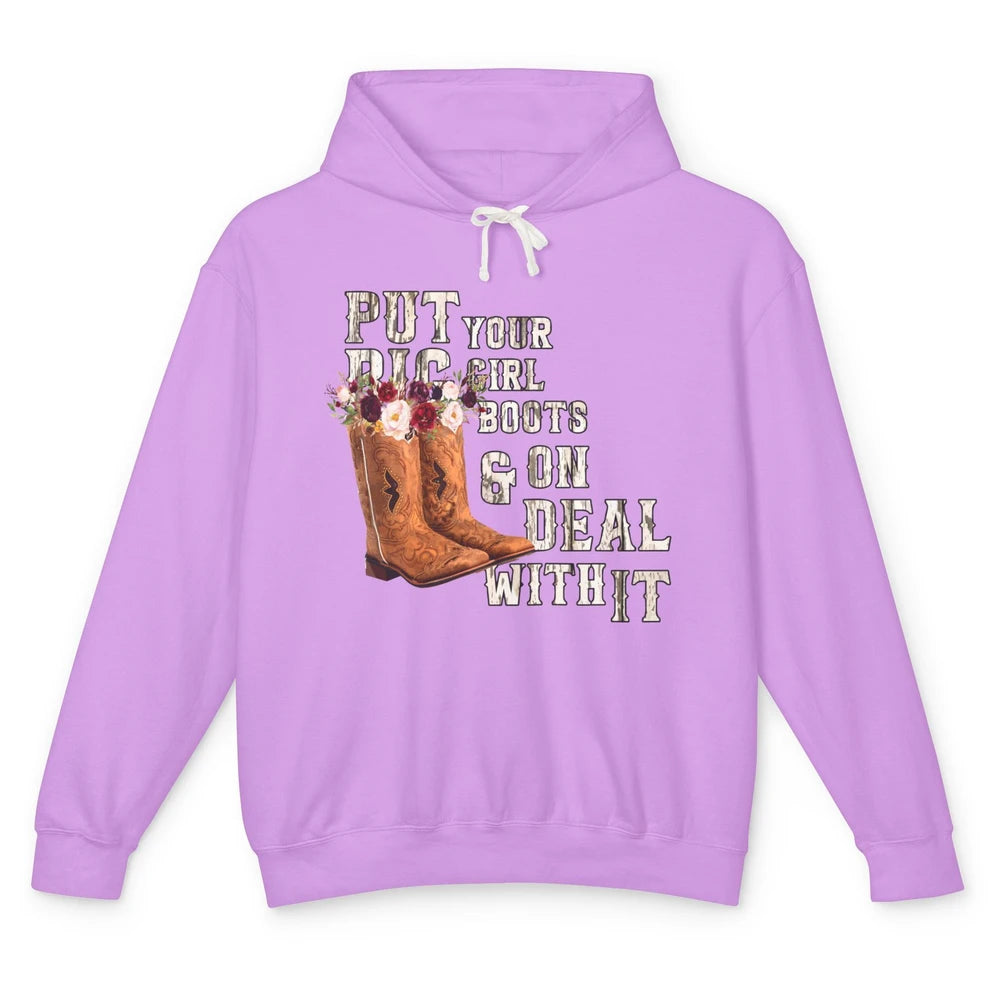 Retro Floral Put Cowgirl Boots On Western Country Cowboy Unisex Lightweight Hoodie