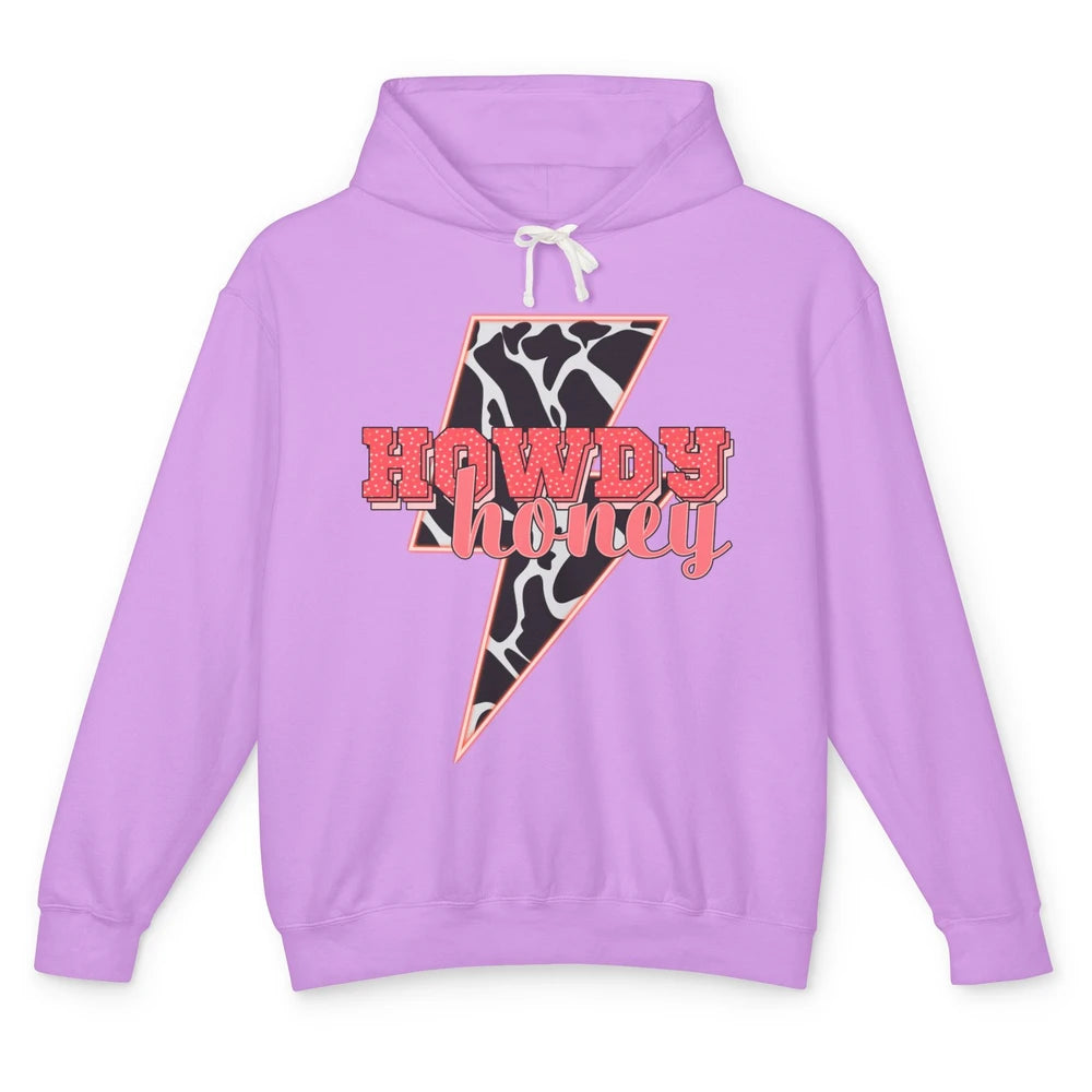 Desert Lightning Bolt Howdy Honey Cow Print Western Cowgirls Unisex Lightweight Hoodie