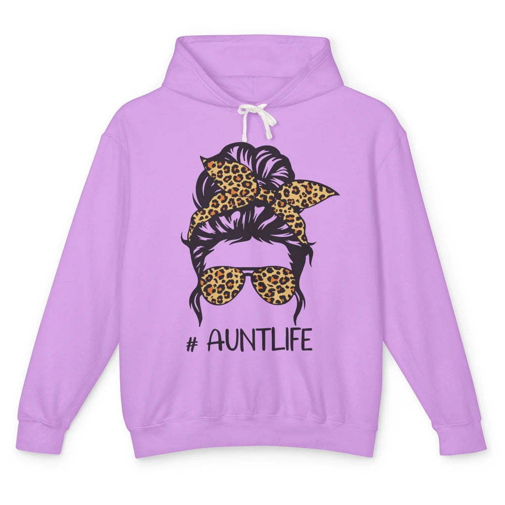 Aunt Life Messy Bun Hair Leopard Sunglasses Bandana Auntie Unisex Lightweight Hoodie