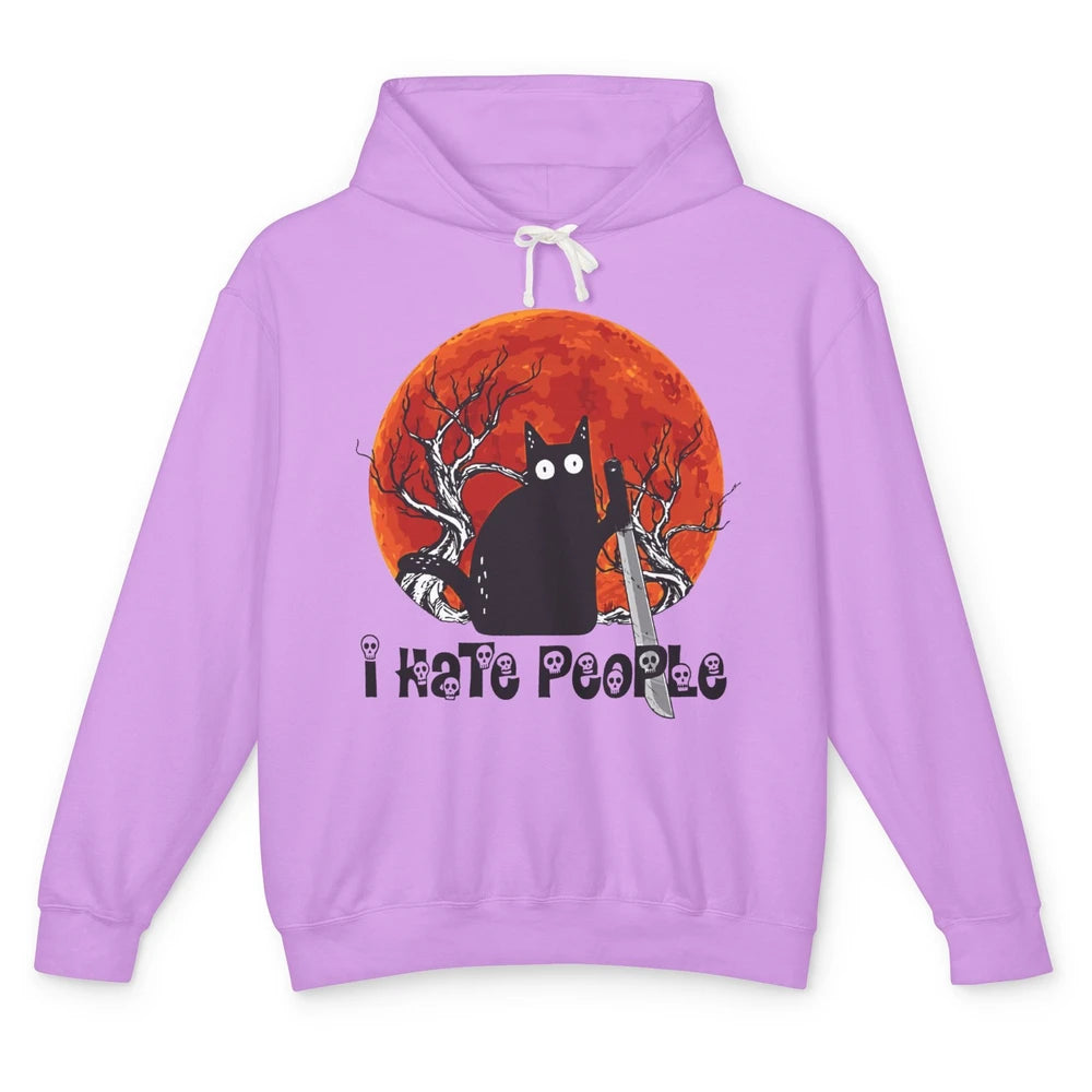 Black Cat Murderer I Hate People Pumpkin Halloween Costume Unisex Lightweight Hoodie