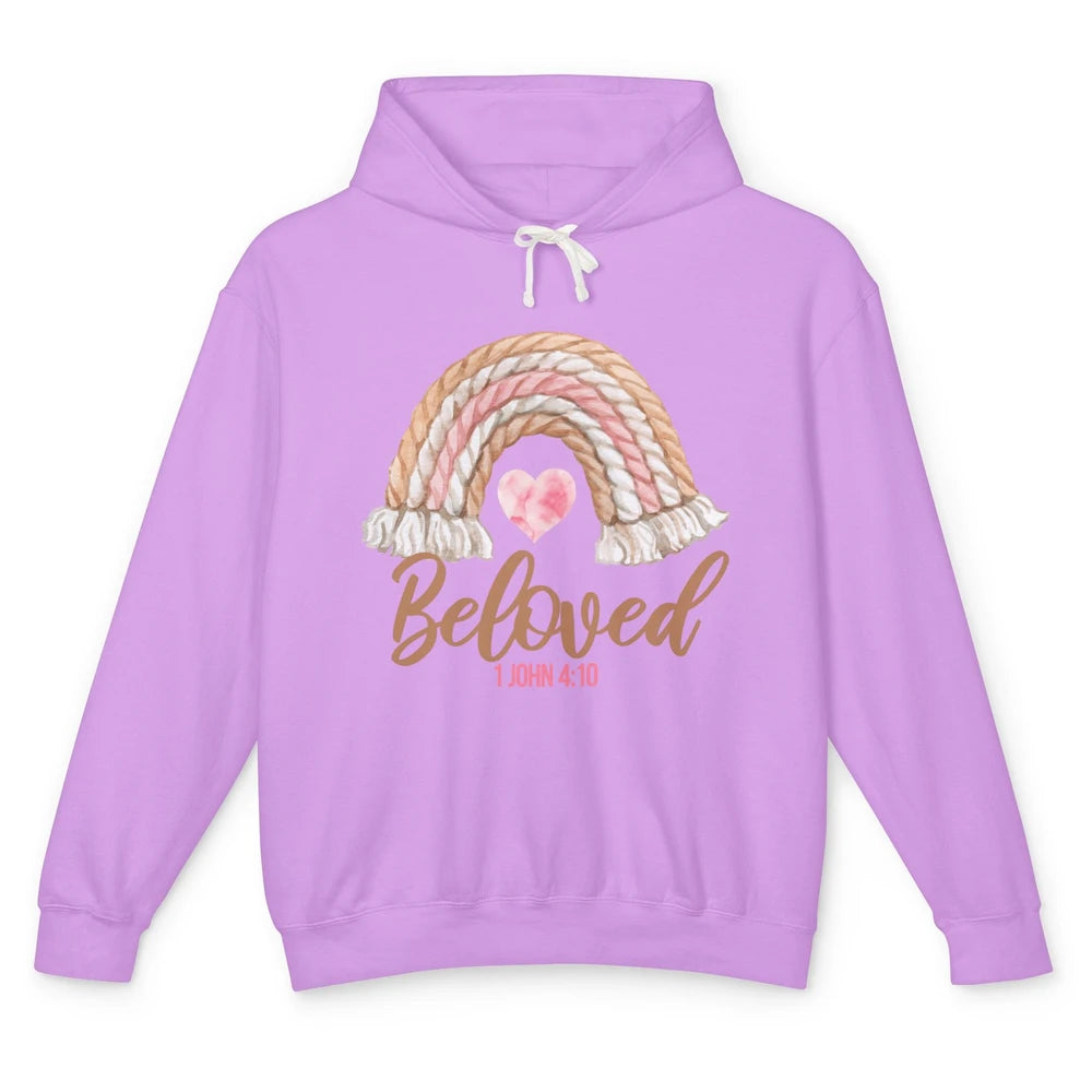 Beloved Christian Women Vintage Rainbow Bible Verse Heart Unisex Lightweight Hoodie