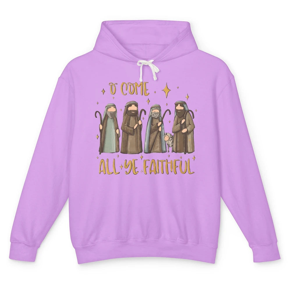 Retro Christmas O Come All Ye Faithful Christian Jesus Faith Unisex Lightweight Hoodie
