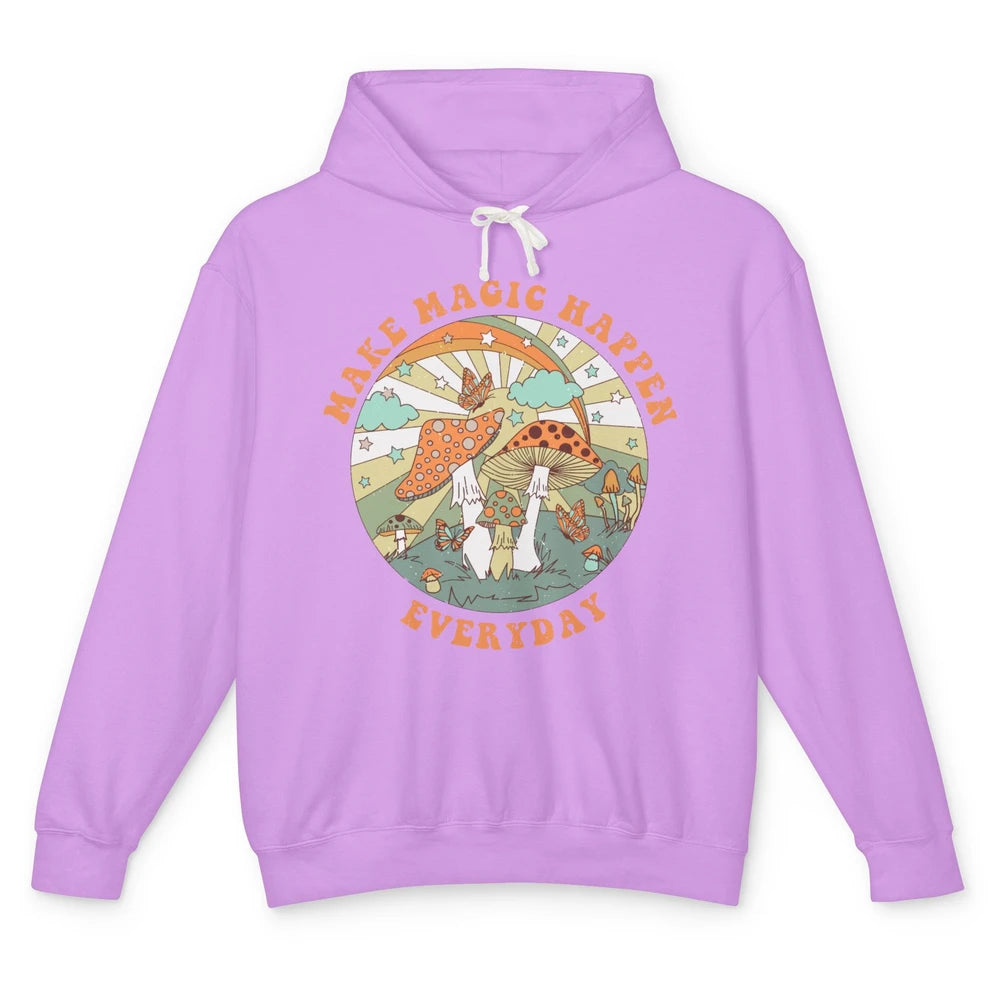 Retro Groovy Make Magic Happen Mushroom Hippie Botanical Unisex Lightweight Hoodie