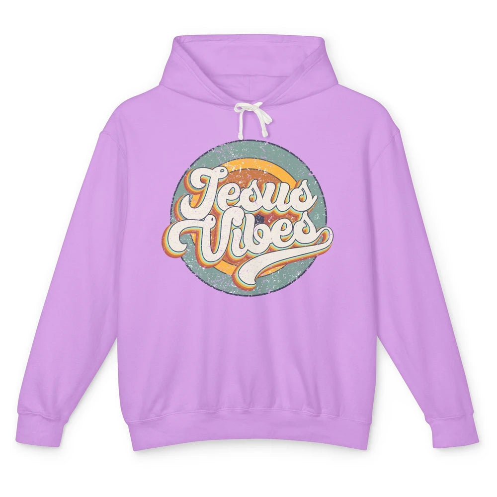 Retro Rainbow Jesus Vibes Bible Verse Christian Religious Unisex Lightweight Hoodie