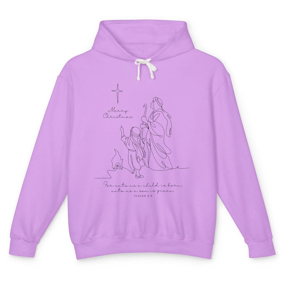 Merry Christmas Unto Us Child Is Born Christian Bible Verse Unisex Lightweight Hoodie