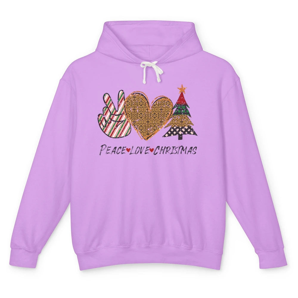 Peace Love Christmas Leopard Merry Christmas Vintage Retro Unisex Lightweight Hoodie