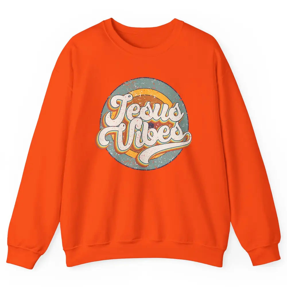 Retro Rainbow Jesus Vibes Bible Verse Christian Religious Unisex Crewneck Sweatshirt
