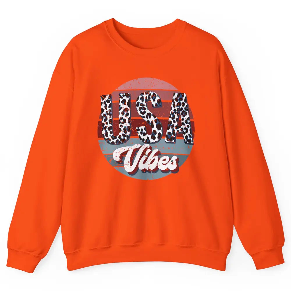 Vintage USA Vibes Leopard Patriots Independence Day Gift Unisex Crewneck Sweatshirt