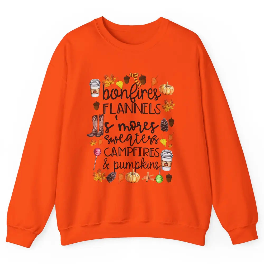 Fall Stuff Pumpkins Falling Leaves Campfire Halloween Autumn Unisex Crewneck Sweatshirt