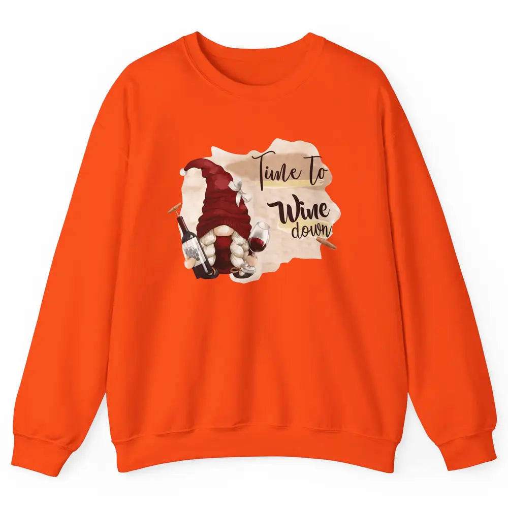 Christmas Gnome Wine It's Time to Wine Down Winter Holiday Unisex Crewneck Sweatshirt