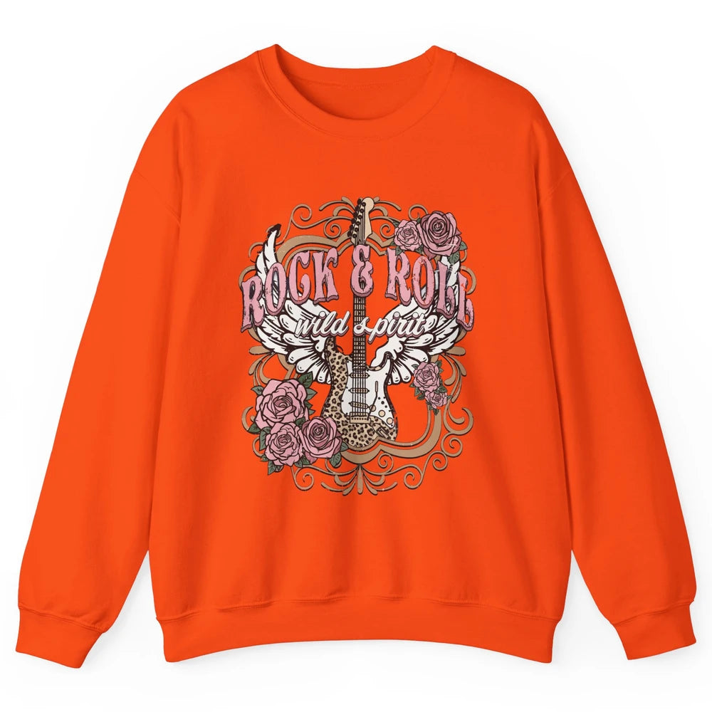 Vintage Rock Roll Wild Spirit Leopard Guitar Floral Western Unisex Crewneck Sweatshirt