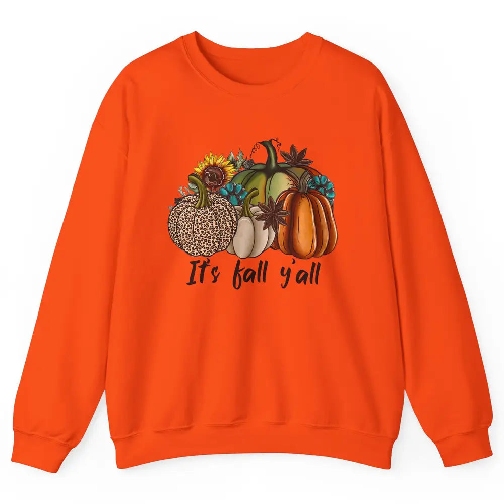 Leopard Pumpkin It's Fall Yall Fall Leaves Western Autumn Unisex Crewneck Sweatshirt